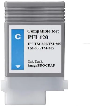 Vivid Colors Nuevo cartucho de tinta cian compatible PFI-120 para uso en Canon PFI120 IPF TM-Series TM-200 TM-300 TM-305 Plotter 120 4.4 fl oz tanque