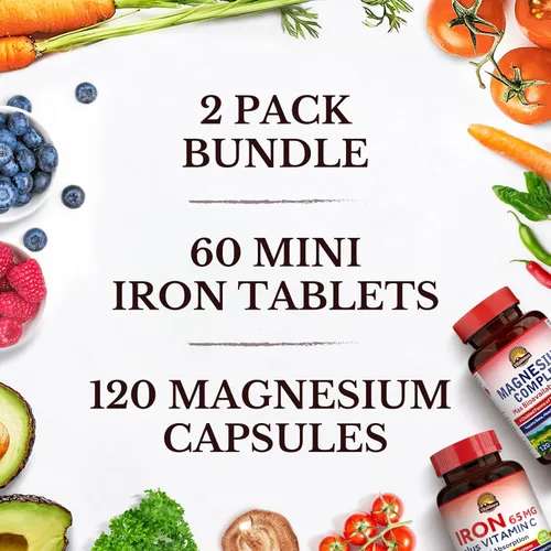 Miniatura 5 de Vitalitown Suplemento de complejo de magnesio de 500 mg y 65 mg de hierro para mujeres y hombres, para dormir, músculo, construcción de sangre
