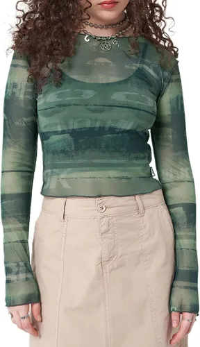 Camiseta corta de manga larga para mujer estilo vintage con estampado de Y2K Harajuku camiseta básica de grunge elegante para otoño