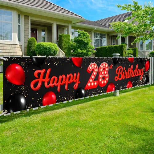 Miniatura 63 de Cartel de feliz cumpleaños número 10 color rojo y negro, globos para decoración temática para patio, jardín, niñas, mujeres, princesas, decoraciones