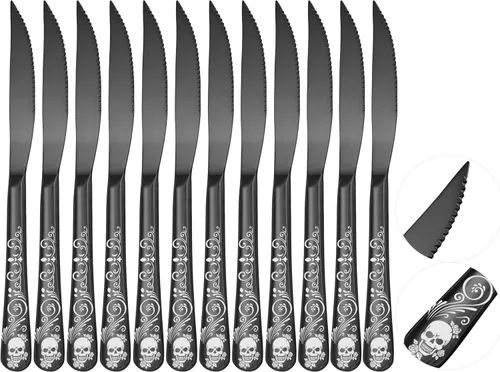 Skull Cuchillos Dentados Ultra Afilados 2-EN-1, Juego de Cuchillos de Chef Cuchillos Dentados de 12 - Colección de Diseño Profesional - Cuchillos de