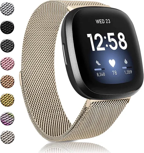 Miniatura 12 de Amzpas Bandas compatibles con Fitbit Versa 3/4 Fitbit Sense/Sense 2, correa magnética ajustable de acero inoxidable transpirable para Fitbit Versa