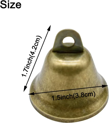 Miniatura 3 de Maydahui 10 cascabeles pequeños de bronce vintage mini (1.7 x 1.5 pulgadas) para entrenamiento de orinal de perro, timbre de puerta de perro, boda
