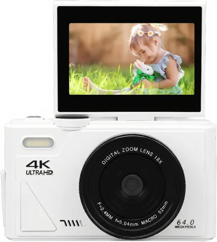 Miniatura 10 de Cámara digital con pantalla abatible LCD, cámara UHD 4K de 64 MP, cámara digital de apuntar y disparar con zoom de 18X, cámara de vlogging