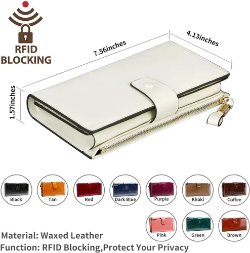 Miniatura 50 de Itslife - Cartera de piel sintética encerada para mujer con bloqueo de identificación de radio frecuencia (RFID), de gran capacidad, encerada
