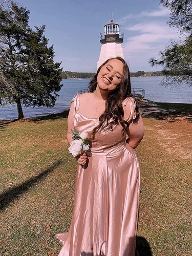 Miniatura 5 de Miao Duo Vestidos largos de satén con abertura alta para mujer, vestidos de graduación 2023, tirantes delgados ajustables, vestidos de fiesta