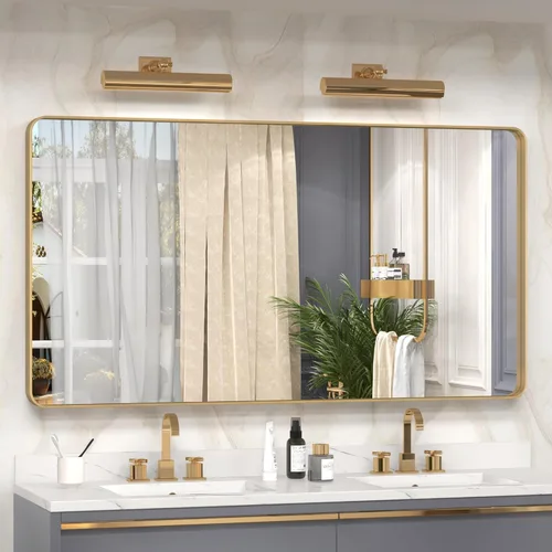 Miniatura 105 de Paquete de 2 espejos de baño con marco de metal negro de 22 x 30 pulgadas, espejo rectangular redondeado negro mate, antioxidante, se cuelga