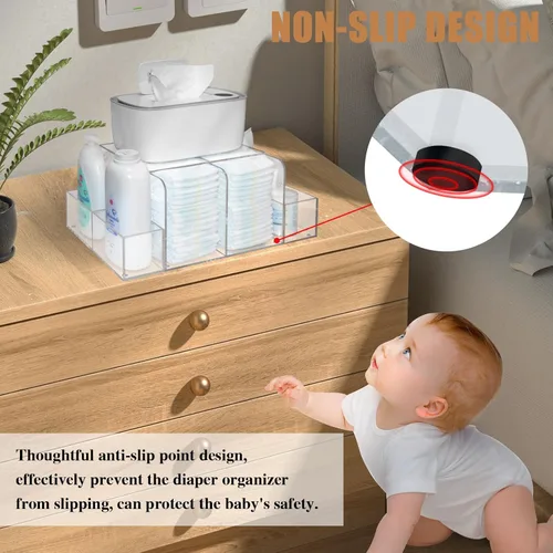 Miniatura 5 de GILPWA Organizador de Pañales para Bebés, Organizador de Mesa de Cambio, Almacenamiento Desmontable de Acrílico Transparente para Dispensador