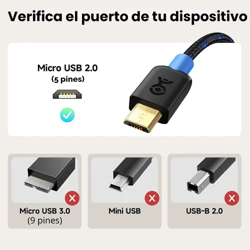 Miniatura 2 de Cable Matters Cable trenzado USB C a micro USB – 3.3 pies, [carga de 3A/15 W, datos de 480 Mbps] cable microUSB a USBC, cable Micro-B 2.0