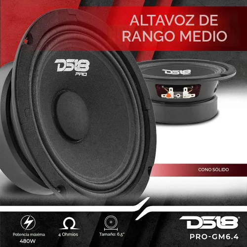 Miniatura 2 de DS18 PRO-GM6.4PK Paquete completo medio y alto, incluye 2 altavoces de rango medio de 6 pulgadas y 2 tweeter de aluminio Super Bullet de 1 pulgada