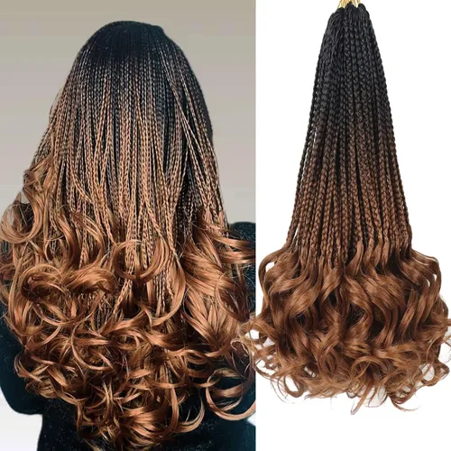 Miniatura 64 de Trenzas de ganchillo rizado francés T33, cabello pre-anillado 10 pulgadas, trenzas cortas rizadas francesas con extremos rizados, trenzas box