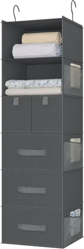 Miniatura 9 de Organizador colgante de armario con 6 estantes con 5 cajones diferentes, organizadores de armario plegables y almacenamiento para armario, armario
