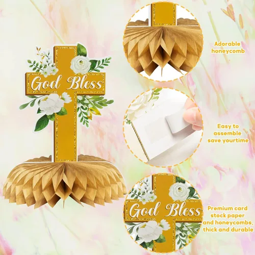 Miniatura 3 de ANGOLIO Centros de mesa florales de panal en oro blanco - 12 piezas, decoración de romero verde para bautizo, centro de mesa para baby shower