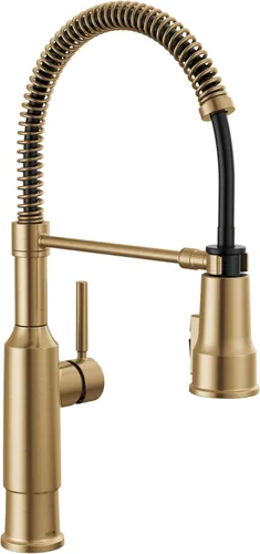 DELTA - Grifo de cocina comercial Theodora Pro Style con rociador extraíble, grifo de fregadero de cocina de una sola perforación dorado cepillado,