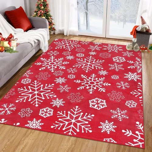Miniatura 11 de ROYHOME Alfombra de Entrada de Navidad con Patrón de Copos de Nieve Antideslizante Resistente a las Manchas Decorativa para Festividades Lavable