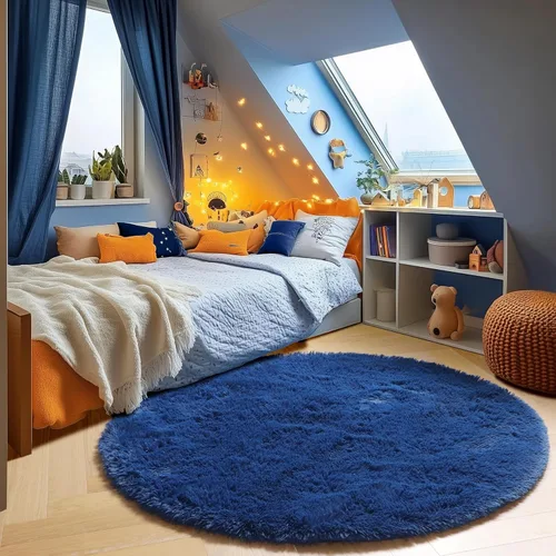 ONASAR - Alfombra redonda de 4 pies, azul marino, suave para dormitorio, alfombra circular para niños, niñas, adolescentes, alfombra de felpa