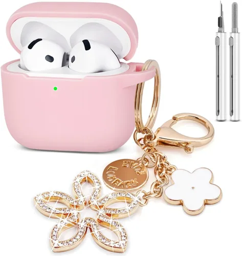 Miniatura 13 de Funda compatible con AirPods 4, funda protectora de silicona para Airpod 4 con llavero brillante, funda para auriculares inalámbricos Apple AirPods
