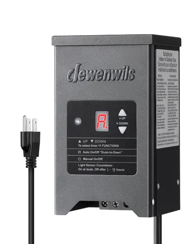 Miniatura 11 de DEWENWILS Transformador de Paisaje de Bajo Voltaje de 120W, Transformador para Exteriores con Temporizador y Sensor de Fotocélula, 120V AC a 12V AC