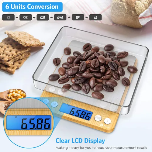 Miniatura 3 de AMIR Báscula digital de cocina, 17.64 oz, báscula digital de alimentos con pantalla LCD retroiluminada, 2 bandejas, 6 unidades (batería incluida)