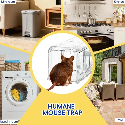Miniatura 4 de Trampa humana para ratones, 2 trampas para ratones que no matan para interiores y exteriores, trampa viva reutilizable para atrapar y liberar