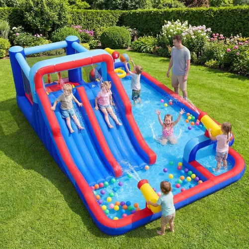 Miniatura 5 de BOUNTECH Parque inflable de tobogán acuático, castillo de salto de 21 x 13 pies con toboganes dobles para diversión de carreras, piscina grande