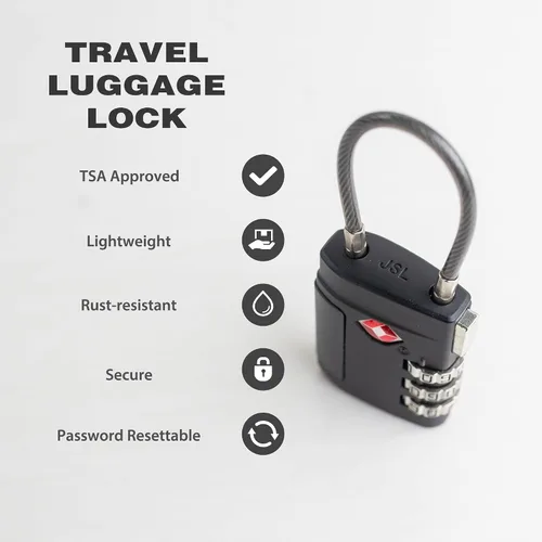 Miniatura 4 de Cerraduras TSA para equipaje, combinación de candado pequeño, cerraduras de equipaje aprobadas por la TSA, candados combinados con cable