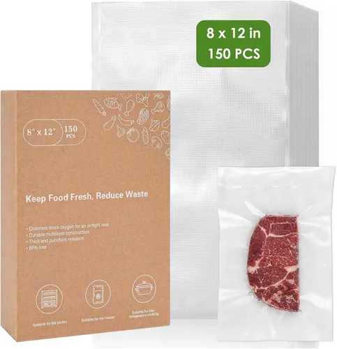 Miniatura 16 de Moretoes - 200 piezas de bolsas selladoras al vacío, bolsas para conservar alimentos de un cuarto de galón, 8" x 12", sin BPA, bolsas precortadas