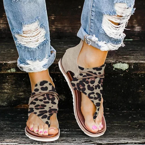 Miniatura 2 de Sandalias de verano con encaje y estampado de leopardo, estilo casual, para mujer, con cremallera, para mujer