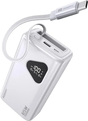RORRY Laptop Power Bank, 25000mAh 65W Portable Laptop Charger Battery Bank PD Fast Charger Built in Retractable Cables, for iPhone 17/16/15 Series,