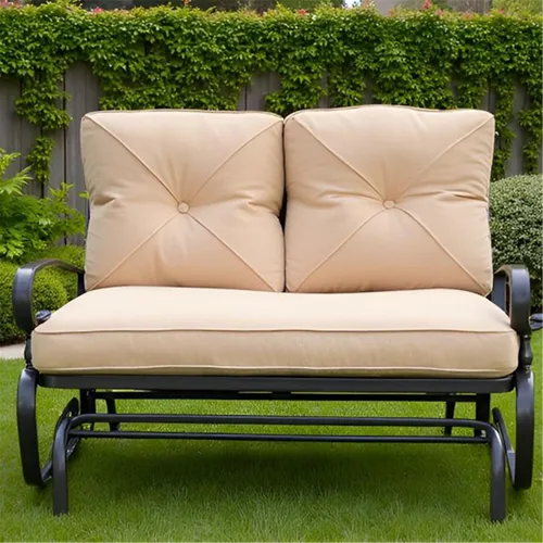 Miniatura 8 de SUNCROWN Silla mecedora al aire libre, silla mecedora de 2 asientos para patio, sofá biplaza con cojines, muebles de marco de acero, color marrón