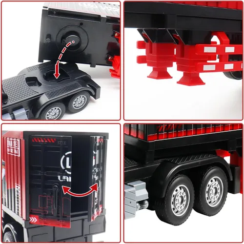 Miniatura 5 de Semi camión a control remoto, 23.6 pulgadas, juguete de remolque y semirremolque, juguete de semirremolque de 2.4 GHz con sonido y contenedor