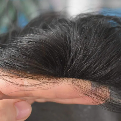 Miniatura 6 de Tupé para el cabello para hombres 100% humano europeo todo V-loop Craft 0.001-0.002 in sistemas de reemplazo de pelo de piel ultra fina para hombre