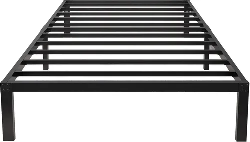Miniatura 9 de yookare Marco de cama de metal resistente de 14 pulgadas de alto, 3500 libras, con almacenamiento, base de colchón, plataforma de listones de acero
