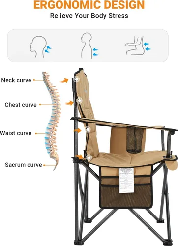 Miniatura 3 de KingCamp Paquete de 2 sillas de campamento de gran tamaño para adultos, sillas plegables resistentes de 300 libras, silla de campamento acolchada