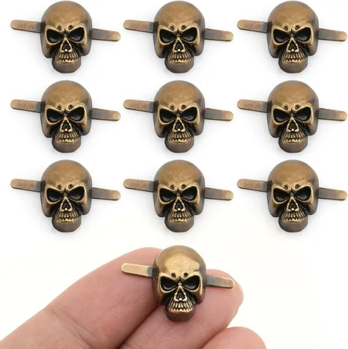 Miniatura 10 de CRAFTMEMORE Paquete de 10 adornos de piel con forma de calavera y forma gótica de hueso (pequeño, 0.315 x 0.551 in, plateado)