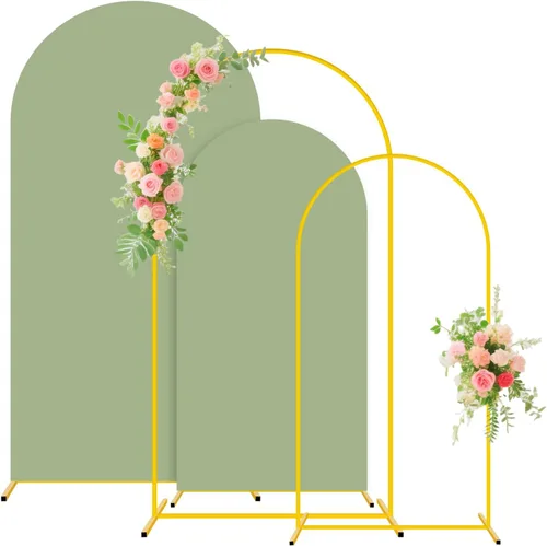 Miniatura 17 de Soporte de arco de boda y juego de cubierta de arco color melocotón de 2 piezas (7.2 pies, 6 pies) Soporte de telón de fondo de metal para fiestas