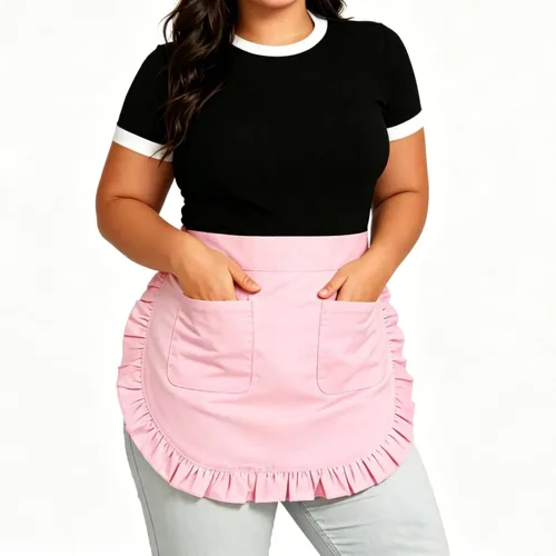 Miniatura 2 de Love Potato Delantal de cintura de moda con bolsillos para cocina, cocina, restaurante, medio delantal de algodón para mujeres y niñas, Rosado