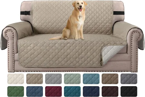 Miniatura 40 de H.VERSAILTEX Funda de sofá resistente al agua para sofá de 3 cojines, reversible, protector de muebles acolchado con correa elástica, funda de sofá