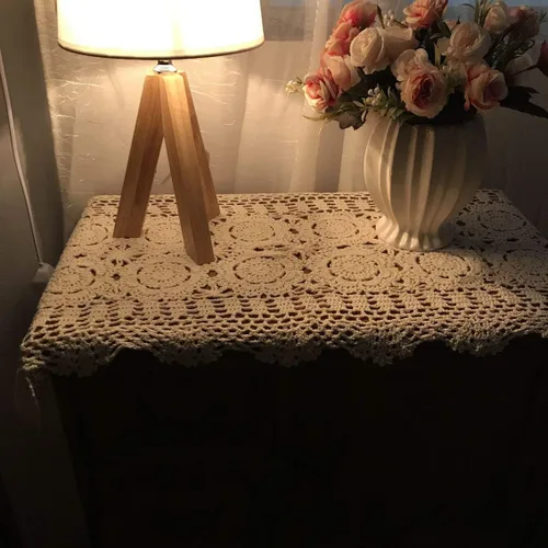 Miniatura 3 de Damanni Camino de mesa rectangular de algodón hecho a mano con encaje de ganchillo, tapetes decorativos para mesa y tocador, 16 pulgadas por 27 Beige