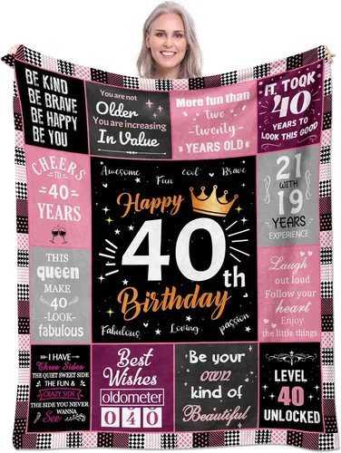 Regalos de cumpleaños número 40 para mujeres, manta de forro polar única de feliz cumpleaños de 50 x 60 pulgadas, regalos divertidos de decoraciones