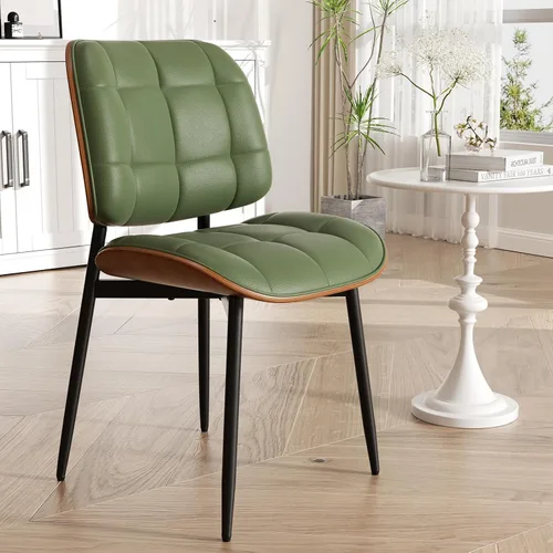 Miniatura 24 de Silla de comedor, moderna de mediados de siglo con cojín grueso, sillas de cocina tapizadas de piel sintética con respaldo de madera curvada de Beige