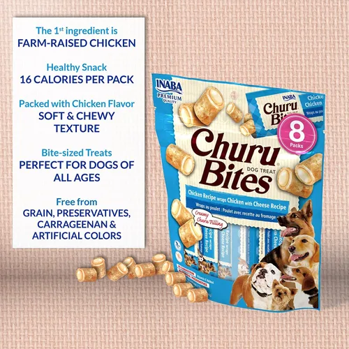 Miniatura 5 de INABA Churu Bites - Golosinas para perros, sin granos, suaves y masticables al horno envueltas en pollo, 0.42 onzas cada tubo, 32 tubos en total
