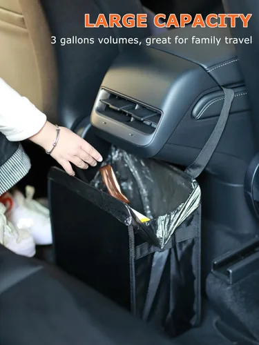 Miniatura 2 de Ginsco Bote de Basura para Auto de 3 Galones con Tapa Abierta, Bolsa de Basura Colgante para Auto de Gran Capacidad a Prueba de Fugas con Forro