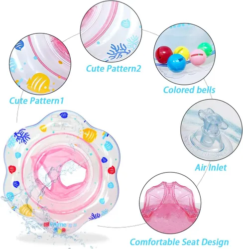 Miniatura 4 de Arcimatto Flotadores de piscina para bebés, balsa inflable con asa, asiento de seguridad doble, anillo de natación para niños, flotadores de agua