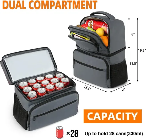 Miniatura 2 de MATEIN Mochila enfriadora, 26 latas, mochila térmica de almuerzo para hombres y mujeres, a prueba de fugas, de doble capa, mochila de almuerzo Gris