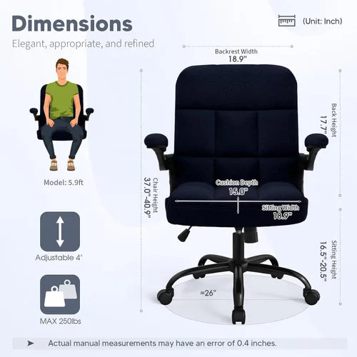 Miniatura 2 de Silla de oficina con ruedas, silla ergonómica para computadora de oficina en casa con reposabrazos abatibles, silla de escritorio ajustable