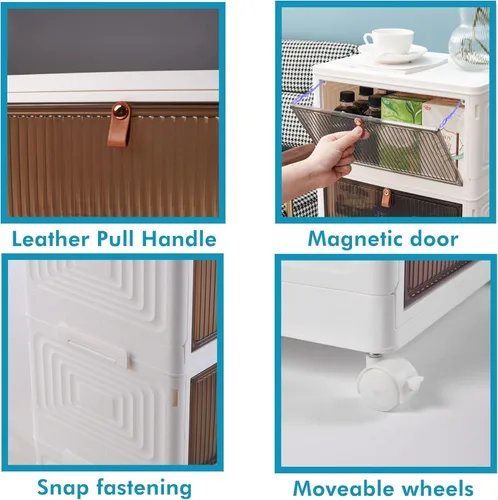 Miniatura 2 de Cajón de plástico plegable de 4 niveles con ruedas, contenedores de almacenamiento apilables con tapa, cajas de organización y almacenamiento