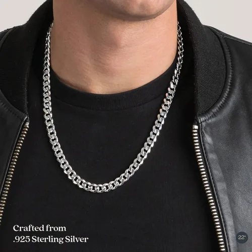 Miniatura 3 de KEZEF Sterling Silver 8mm Mens Curb Link Chain Necklace or Bracelet Made in Italy Creations