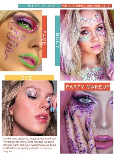 Miniatura 5 de Juego de gel con purpurina de 40 colores, no necesita pegamento para el cabello, cara, cuerpo, purpurina para Halloween, carnaval, cosplay, paleta