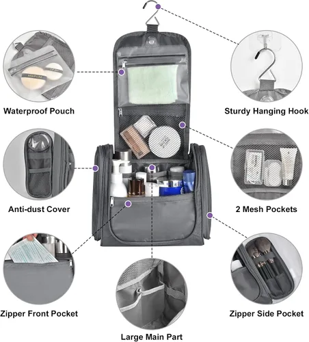 Miniatura 6 de JOMOLA Neceser colgante para hombres y mujeres, bolsa de maquillaje de viaje resistente al agua, bolsa organizadora de artículos de tocador de viaje